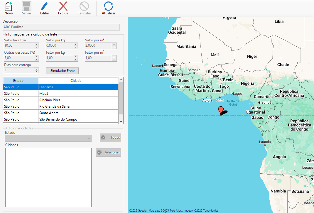 Tela de visualização da região