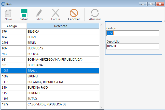 Edição do cadastro de país