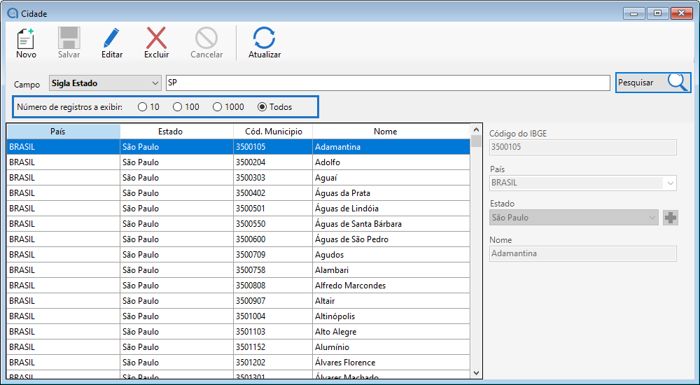 Números de registros de busca