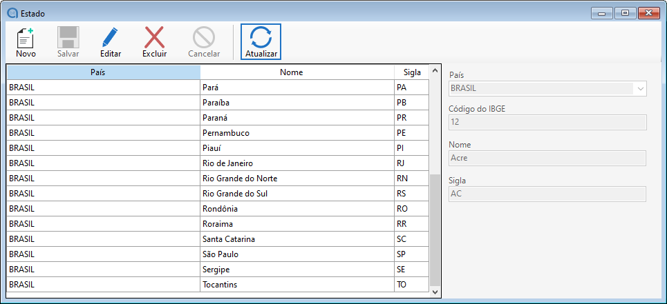 Atualizar cadastro de estado