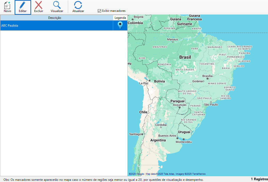 Editar cadastro de região