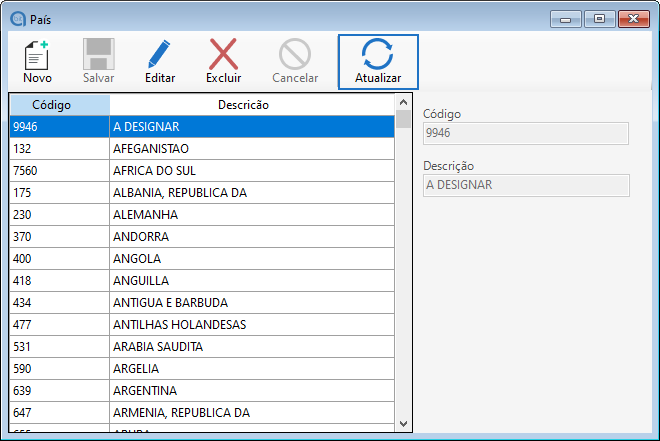 Atualizar Cdastro de país