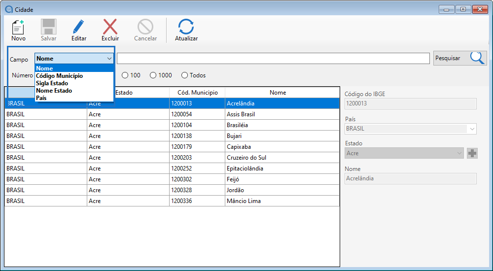 Campos de busca de cidades