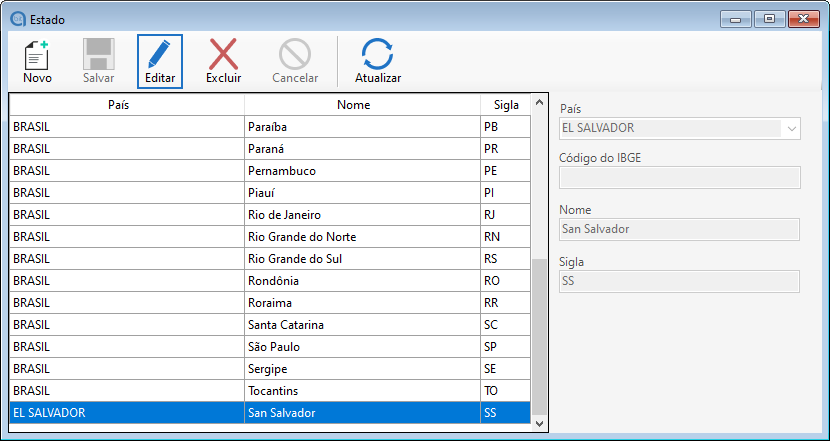 Editar cadastro de um estado