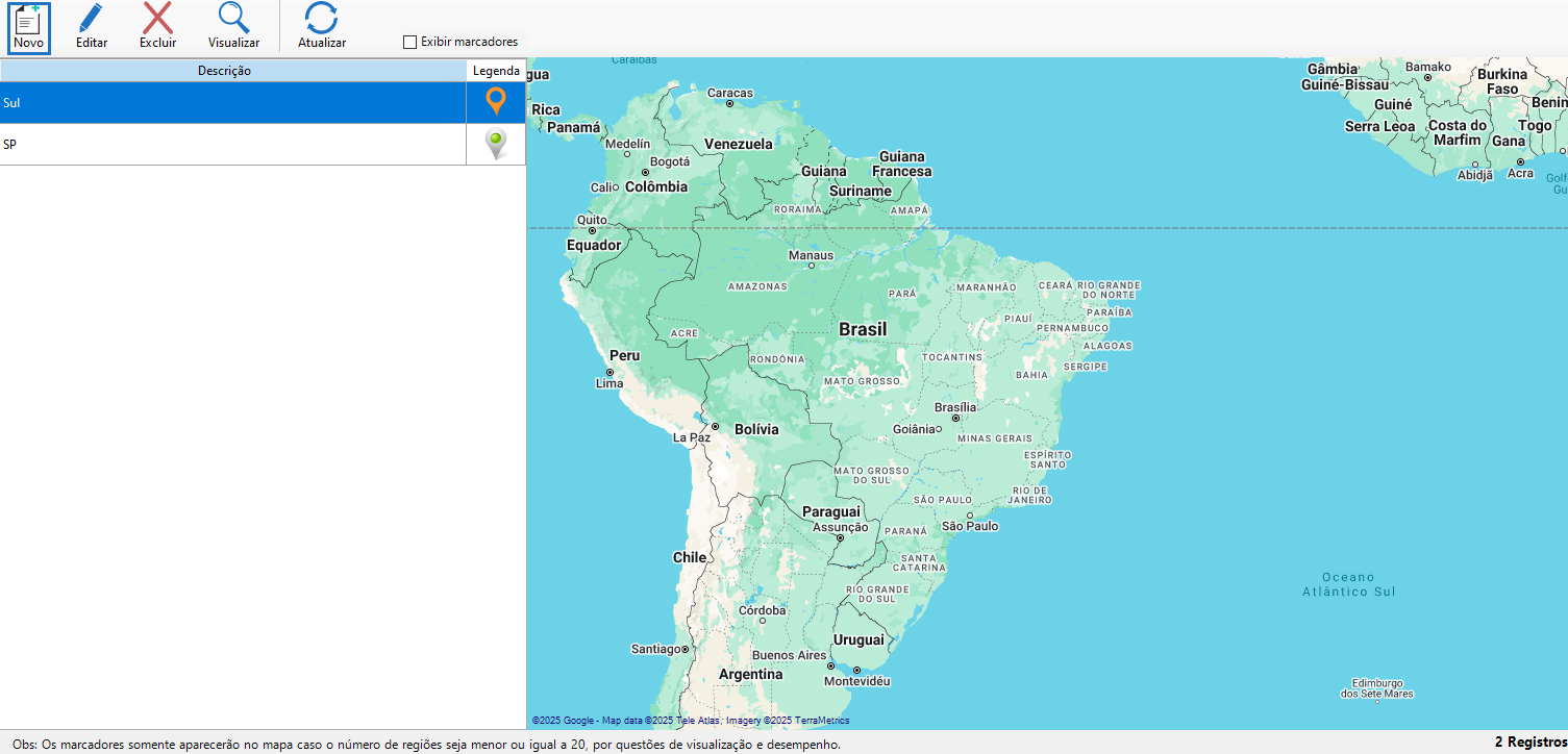 Cadastro de nova região