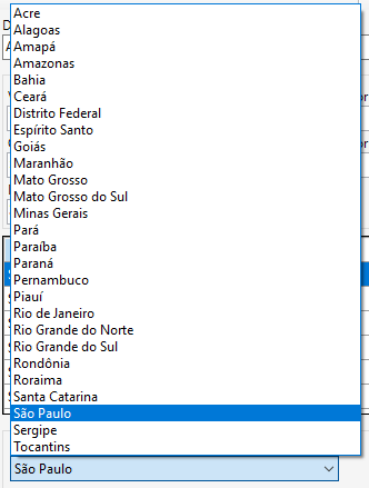 Selecionar estado cadastro de região