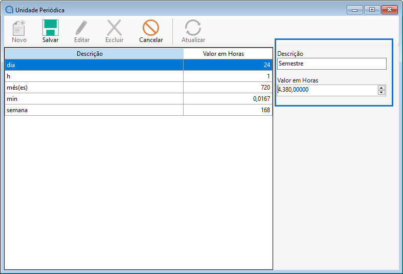 Cadastro de semestre