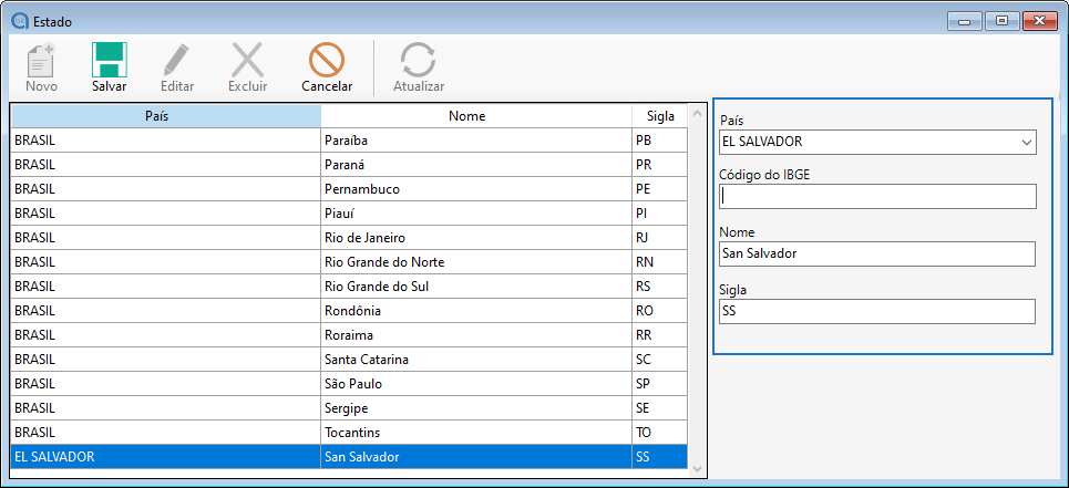Edição cadastro de estado