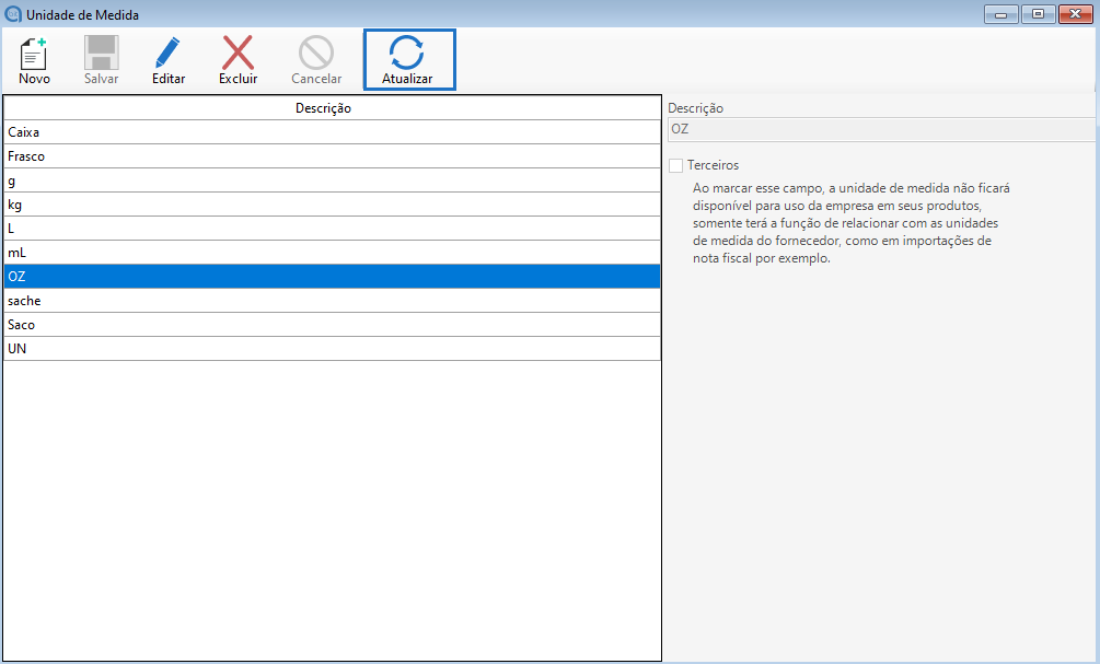 Atualizar cadastro de unidade de medida